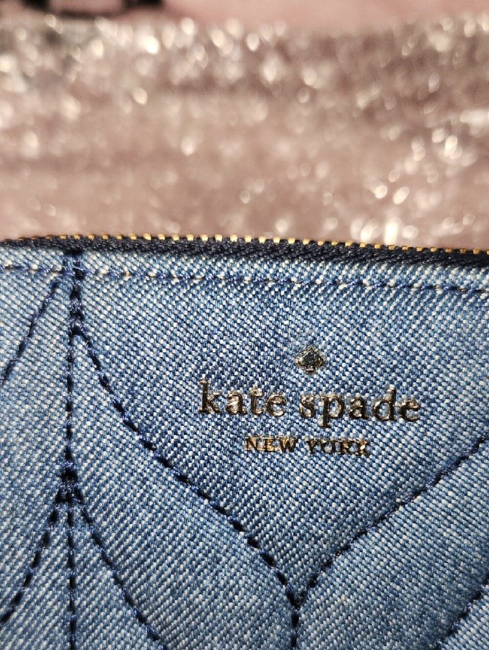 kate spade Quilted Denim Zip Card Case Wallet - Navy Blue - Picture 12 of 13